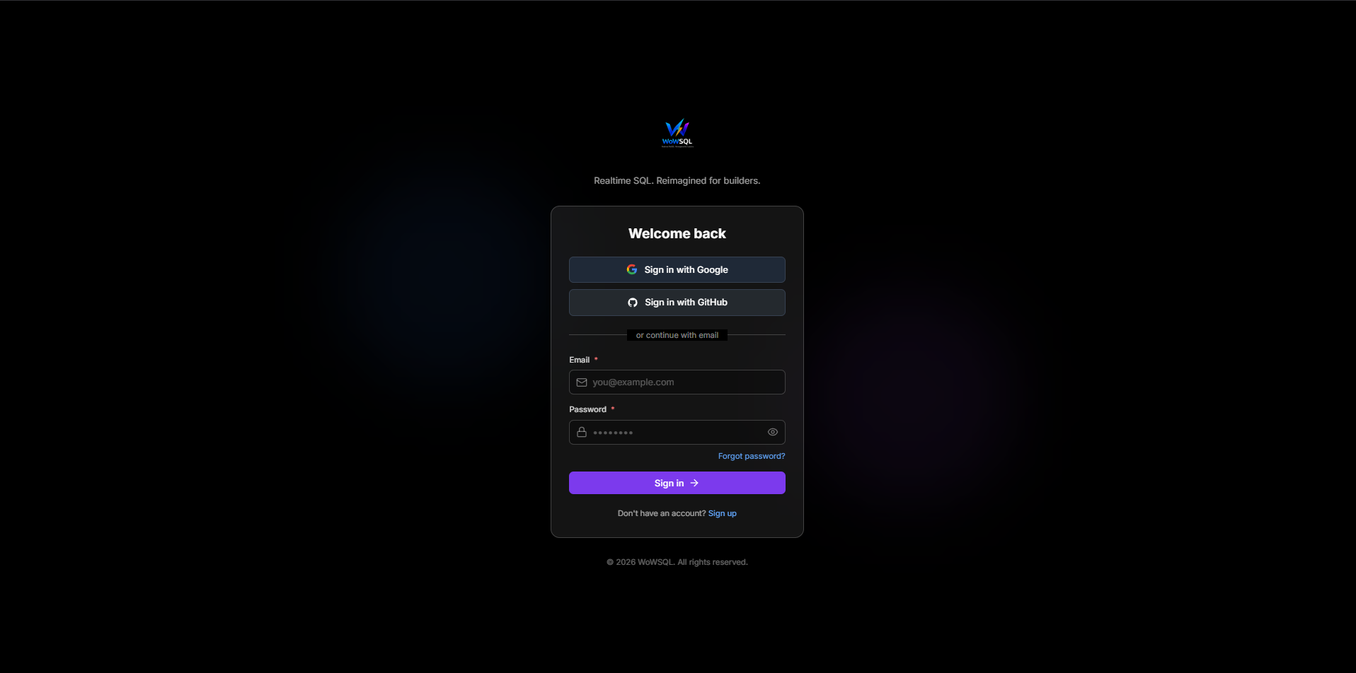 WoWSQL Login Page